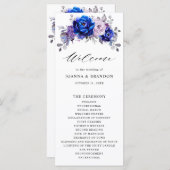 Royal Blue Lila Paars Floral Wedding Programmakaart (Voorkant / Achterkant)