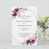 Royal Blue Lila Paars Floral Wedding Programme (Staand voorkant)