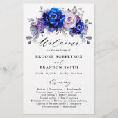 Royal Blue Lila Paars Floral Wedding Programme (Voorkant)