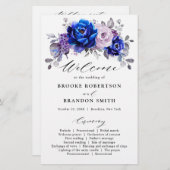 Royal Blue Lila Paars Floral Wedding Programme (Voorkant / Achterkant)