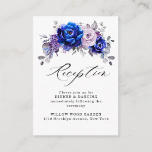 Royal Blue Lila Paars Floral Wedding Reception E Informatiekaartje