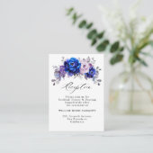 Royal Blue Lila Paarse Bloemen bruiloft Receptie Informatiekaartje (Staand voorkant)