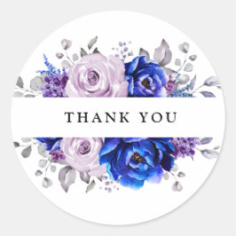 Royal Blue Lila Paarse Bloemen Dank u Ronde Sticker