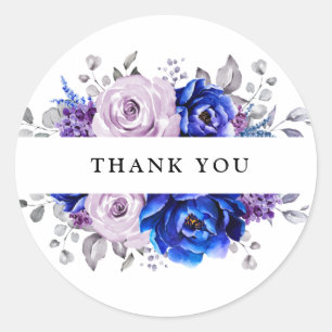 Royal Blue Lila Paarse Bloemen Dank u Ronde Sticker