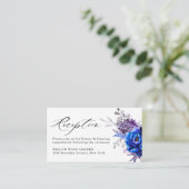 Royal Blue Lila Paarse Bloemen Huwelijksreceptie Informatiekaartje (Staand voorkant)