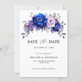 Royal Blue Lila Paarse bloemen sparen de datum Save The Date
