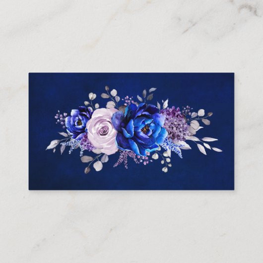 Royal Blue Lila Paarse Bloemen Website Details Informatiekaartje (Achterkant)