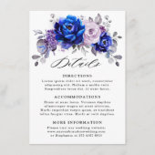 Royal Blue Lila Paarse Bloemen Wedding Details Informatiekaartje (Voorkant)