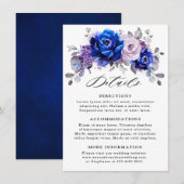 Royal Blue Lila Paarse Bloemen Wedding Details Informatiekaartje (Voorkant / Achterkant)