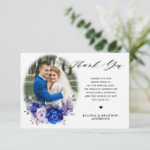 Royal Blue Lila Paarse Floral Wedd Dank u kaart (Staand voorkant)