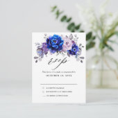 Royal Blue Lila Paarse Floral Wedding RSVP Briefkaart (Staand voorkant)
