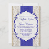 Royal Blue Linen Burlap Wedding Kaart (Voorkant)