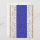 Royal Blue  Linen Burlap Wedding Kaart (Achterkant)