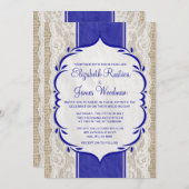 Royal Blue  Linen Burlap Wedding Kaart (Voorkant / Achterkant)