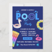 Royal Blue Llama Flamingo Pool Birthday Party Kaart (Voorkant)