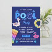 Royal Blue Llama Flamingo Pool Birthday Party Kaart (Staand voorkant)