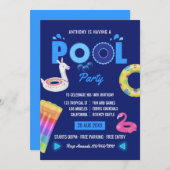 Royal Blue Llama Flamingo Pool Birthday Party Kaart (Voorkant / Achterkant)