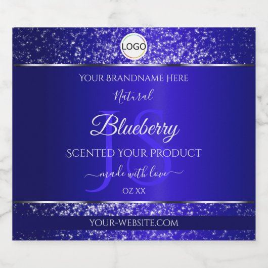 Royal Blue Logo Initialen Glitter Productlabels Likeurfles Etiket (Enkel label)