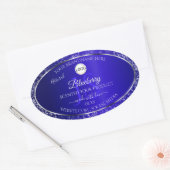 Royal Blue Logo Initialen Glitter Productlabels Ovale Sticker (Envelop)