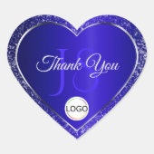 Royal Blue Logo Initialen Glitter Schattige Bedank Hart Sticker (Voorkant)