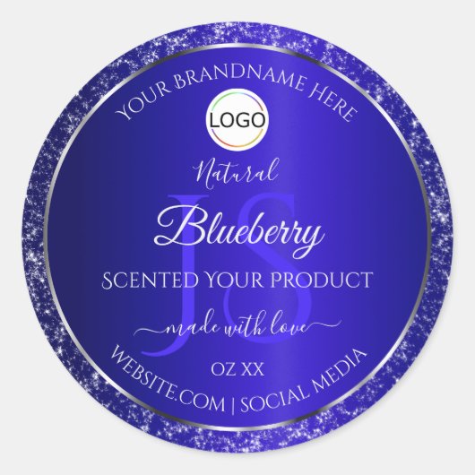 Royal Blue Logo Initials Glitter Product Labels (Voorkant)