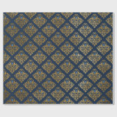Royal blue luxe damask BIRTHDAY WEDDING WRAP Cadeaupapier (Vlak)