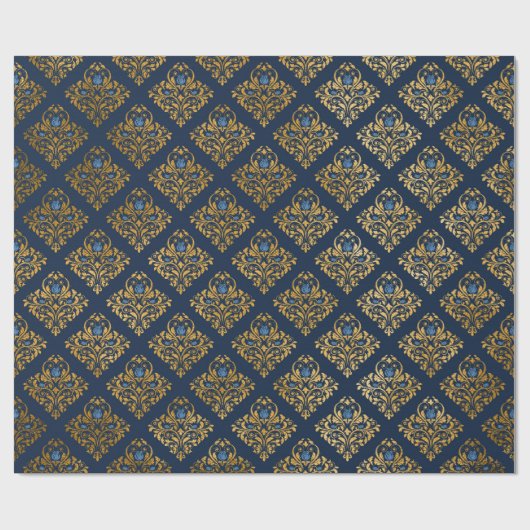 Royal blue luxe damask BIRTHDAY WEDDING WRAP Cadeaupapier (Vlak)