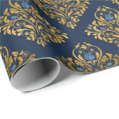 Royal blue luxe damask BIRTHDAY WEDDING WRAP Cadeaupapier (Rol Hoek)
