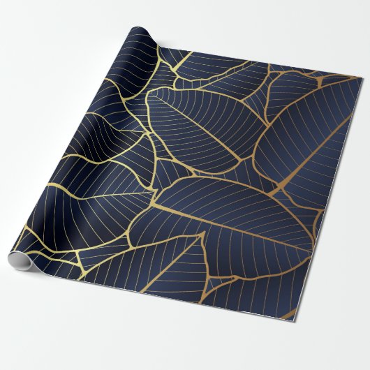 Royal Blue Luxury Gold Leaf Gift Cadeaupapier (Uitgerold)