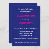Royal Blue & Magenta Son's Confirmation Invitation Kaart (Voorkant / Achterkant)