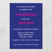 Royal Blue & Magenta Son's Confirmation Invitation Kaart (Voorkant)