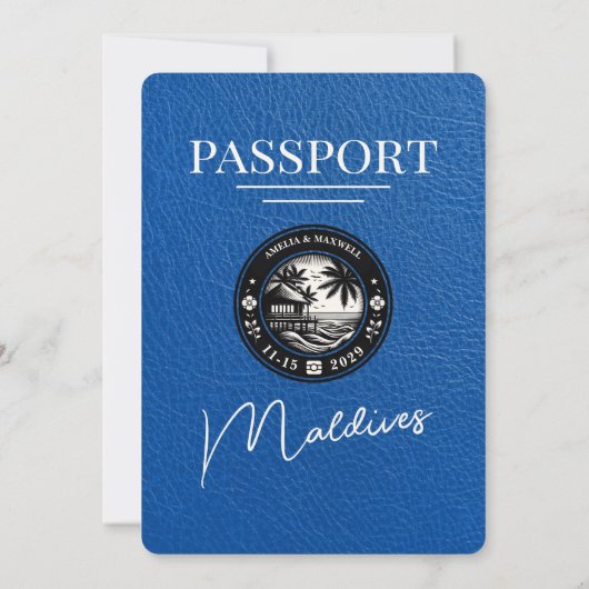 Royal Blue Malediven Passport Wedding Kaart (Achterkant)