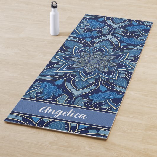 Royal Blue Mandala Yoga Mat met Persoonlijke Naam (In situ)
