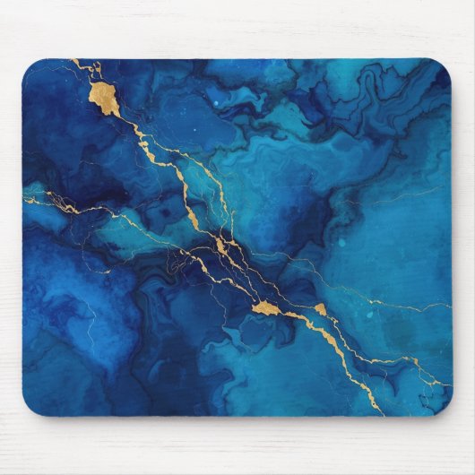Royal Blue Marble Gold Accent Mousepad Muismat (Voorkant)
