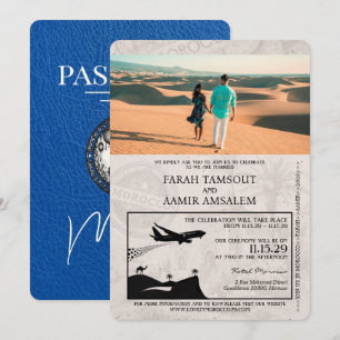 Royal Blue Marokko Passport Wedding Kaart
