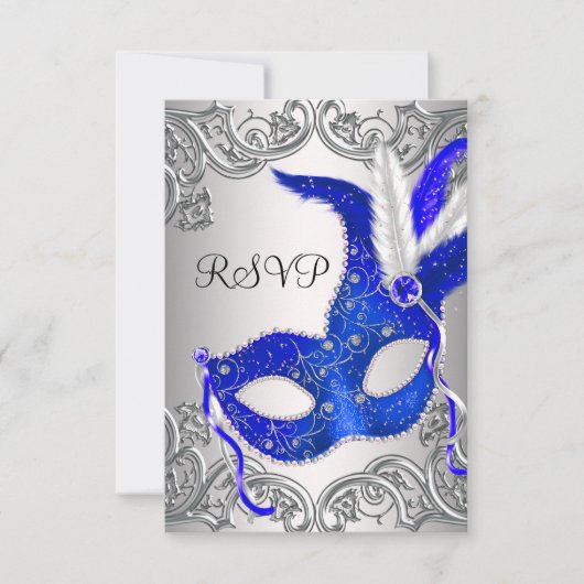 Royal Blue Mask Masquerade Party RSVP (Voorkant)