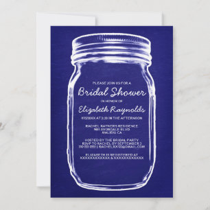 Royal Blue Mason Jar Bridal Shower-uitnodigingen Kaart