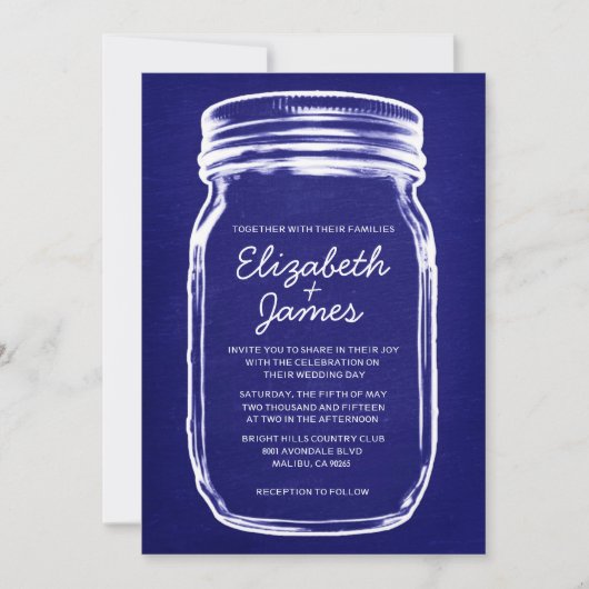 Royal Blue  Mason Jar Wedding Invitations Kaart (Voorkant)