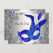 Royal Blue Masquerade Bewaar de datum Aankondigingskaart (Voorkant / Achterkant)