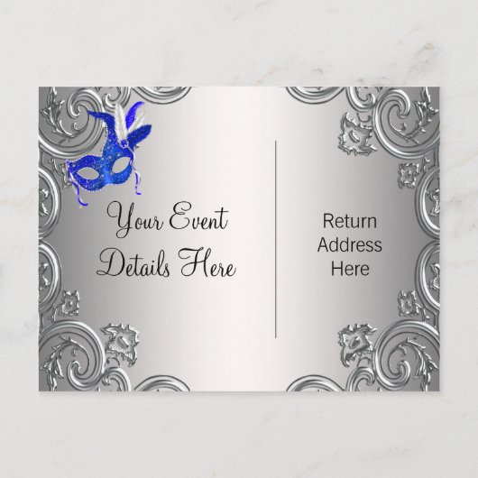 Royal Blue Masquerade Bewaar de datum Aankondigingskaart (Achterkant)
