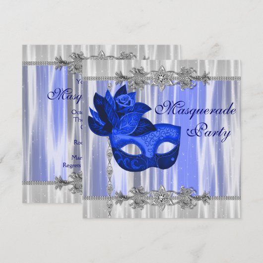 Royal Blue Masquerade Party Kaart (Voorkant / Achterkant)