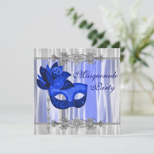 Royal Blue Masquerade Party Kaart (Staand voorkant)