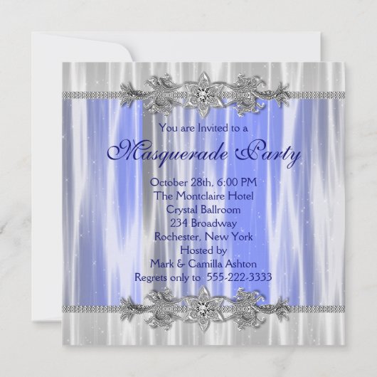 Royal Blue Masquerade Party Kaart (Achterkant)