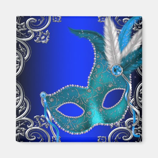 Royal Blue Masquerade Party Magneet (Voorkant)