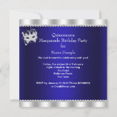 Royal Blue Masquerade Quinceanera Mask Hi Heels Kaart (Achterkant)