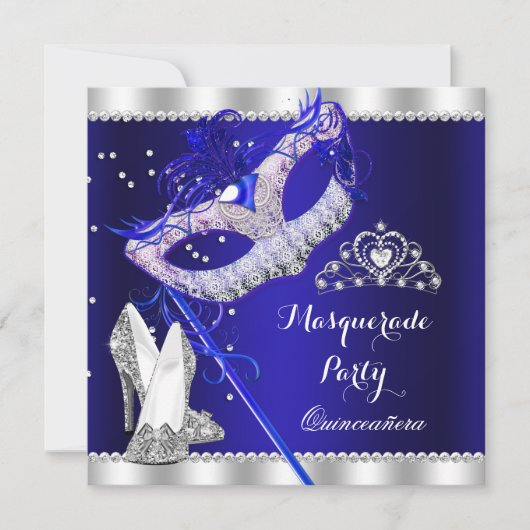 Royal Blue Masquerade Quinceanera Party Mask Heels Kaart (Voorkant)