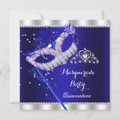 Royal Blue Masquerade Quinceanera Party Mask Parel Kaart (Voorkant)