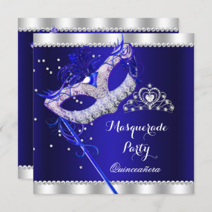 Royal Blue Masquerade Quinceanera Party Mask Parel Kaart