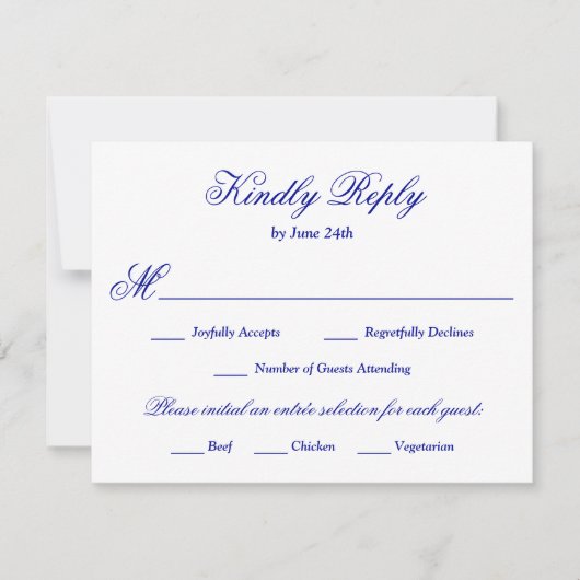 Royal Blue Meal Selection RSVP Kaartje (Voorkant)