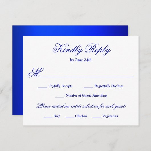 Royal Blue Meal Selection RSVP Kaartje (Voorkant / Achterkant)